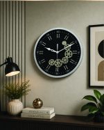 Modern Black & Silver Skeleton Gear Wall Clock (Silver Frame) - Image 2