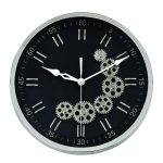 Modern Black & Silver Skeleton Gear Wall Clock (Silver Frame)