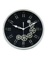 Modern Black & Silver Skeleton Gear Wall Clock (Silver Frame)