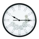 Modern White & Silver Skeleton Gear Wall Clock (Black Frame)