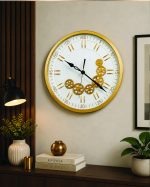 Modern White & Gold Skeleton Gear Wall Clock (Gold Frame) - Image 2