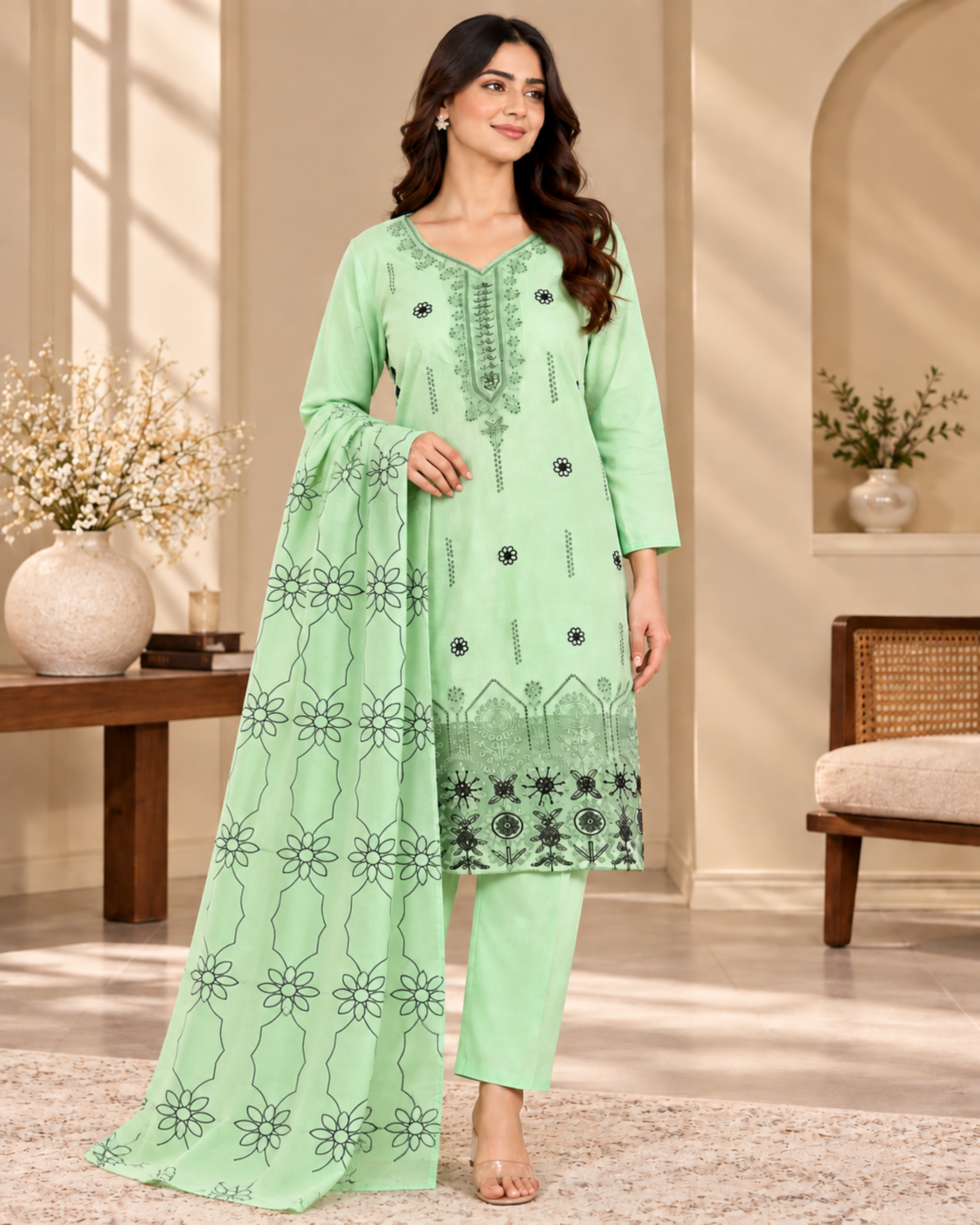 85 Green Embroidered Suit - Image 1