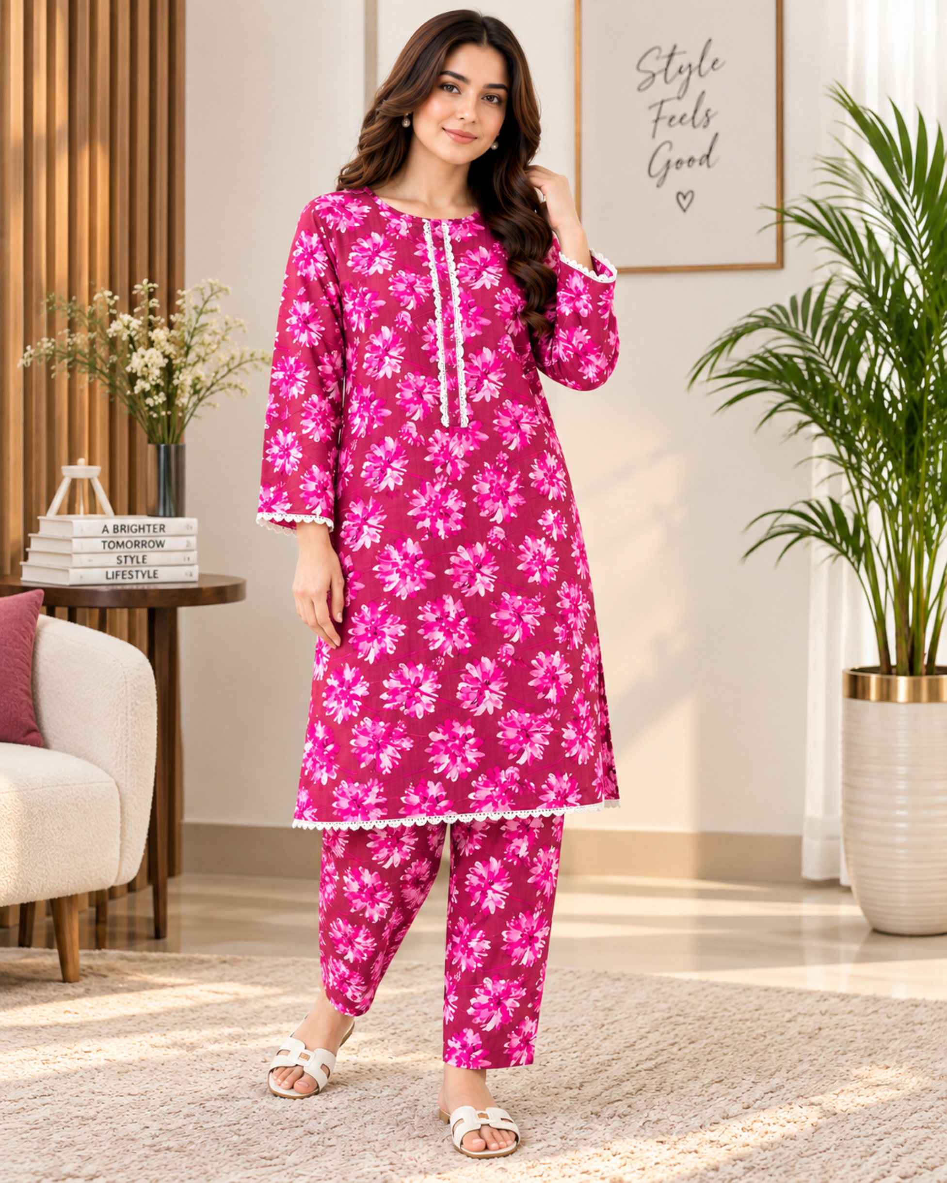 90 Magenta Floral Suit - Image 1