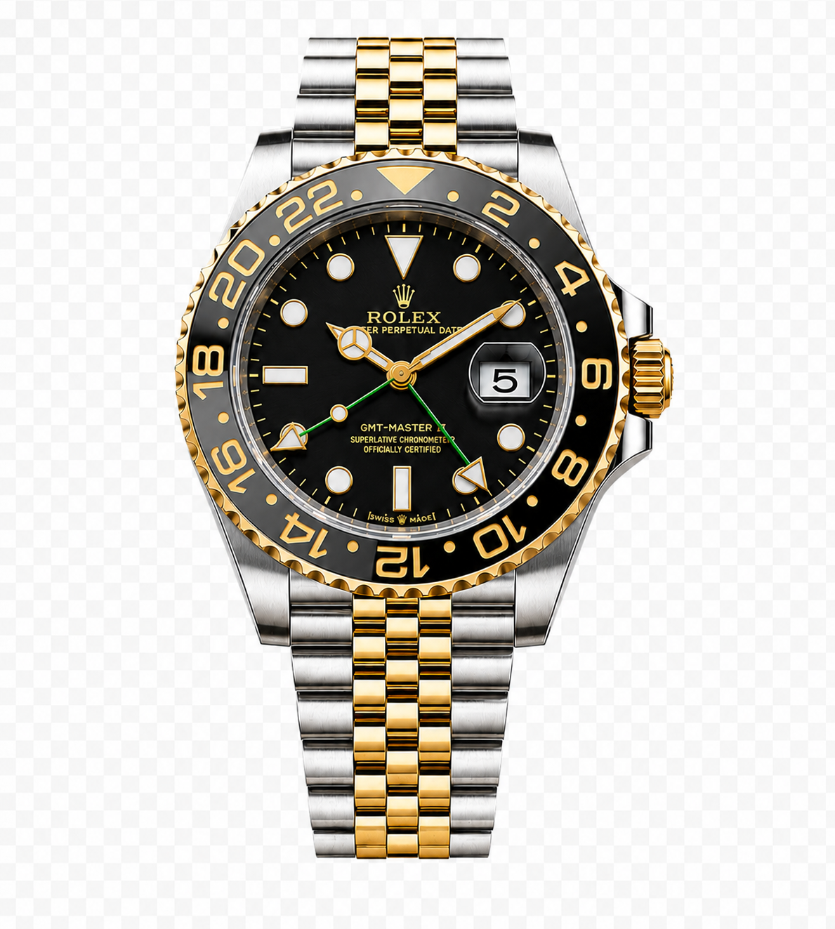 Watch 2 (3) Rolex GMT-Master II Two-Tone Silver & Gold Watch – Black Dial & Green GMT Hand - Image 1