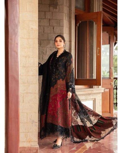 Lawn Heavy Embroidered Appliq Daman Shirt With Lawn Dupatta